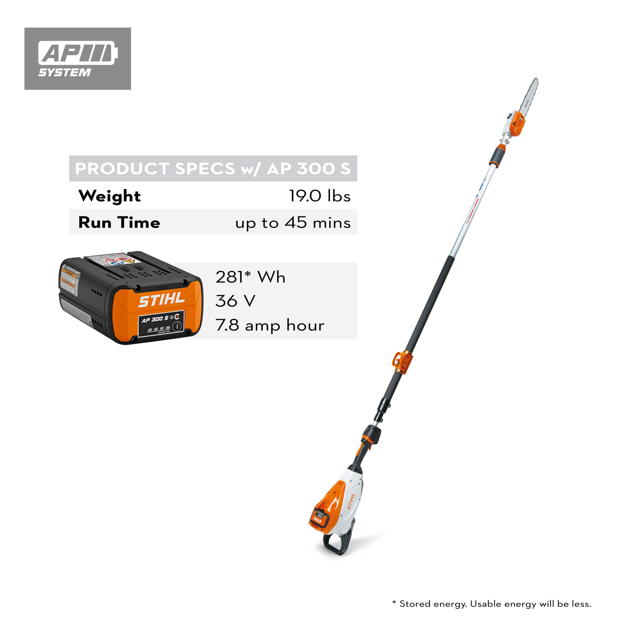 STIHL AP Battery-Operated Pruner, 10in. Bar, 13.3ft. Height, Model# MTA 135 Set